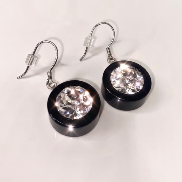 Women’s Crystal Earrings, Black Acrylic, Dangle Drop Earrings, Statement Earring - Picture 7 of 11
